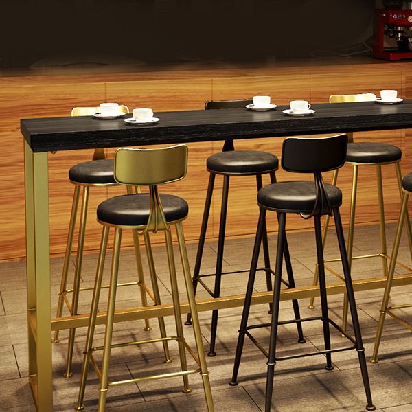 Industrial Bistro Bar Table Rectangle Solid Wood Bar Table with Gold Frame