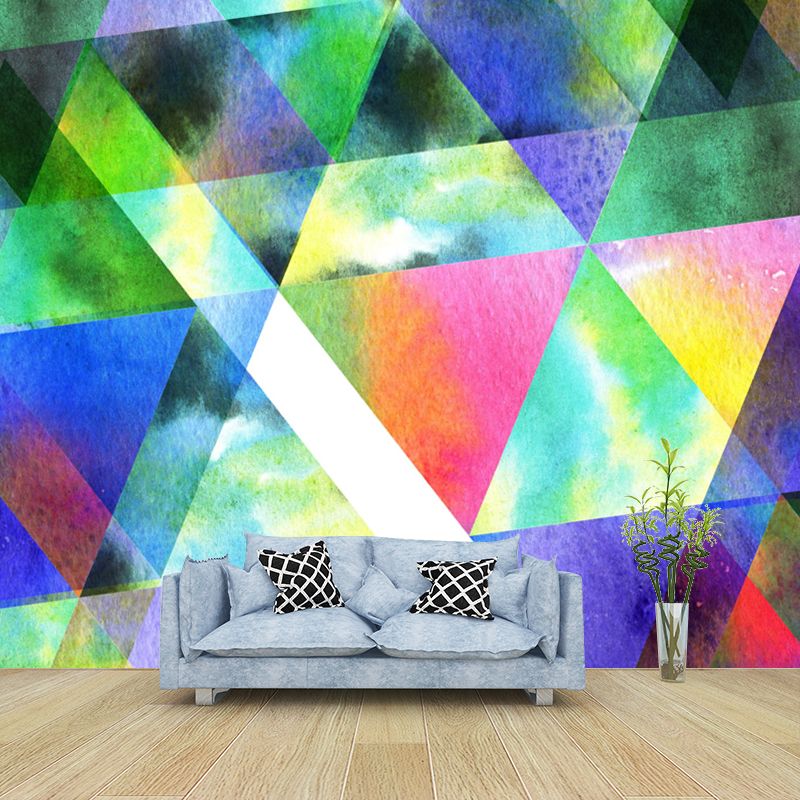 Full-Size Triangle Mural Wallpaper Green Non-Woven Fabric Wall Art, Waterproof, Custom Made