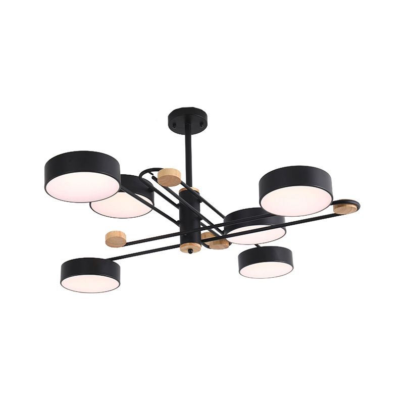 6 Lights Nordic Chandelier Gold/Grey/White-Wood Sputnik Ceiling Hanging Lamp with Acrylic Shade for Living Room