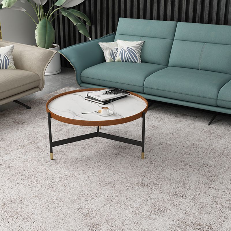 Modern Slate Tray Top 3 Legs Coffee Table White/Black Round Table