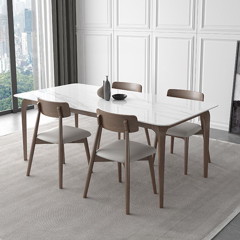 Mid-Century Dinette Table Rectangle Stone Dining Table in White