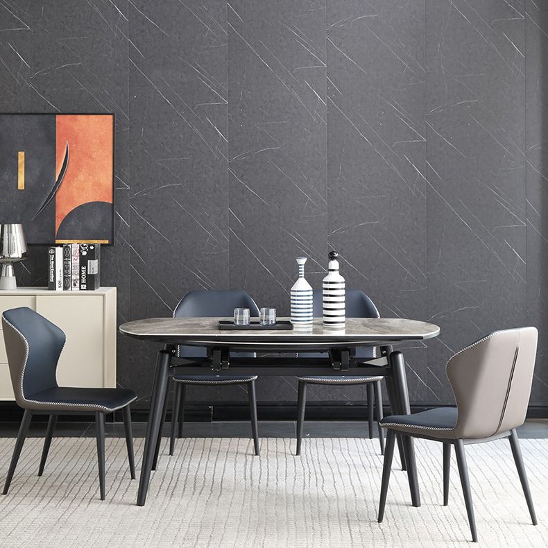 Modern Metal Dining Room Set Standard Height Black Legs Dining Set with Rectangle Table