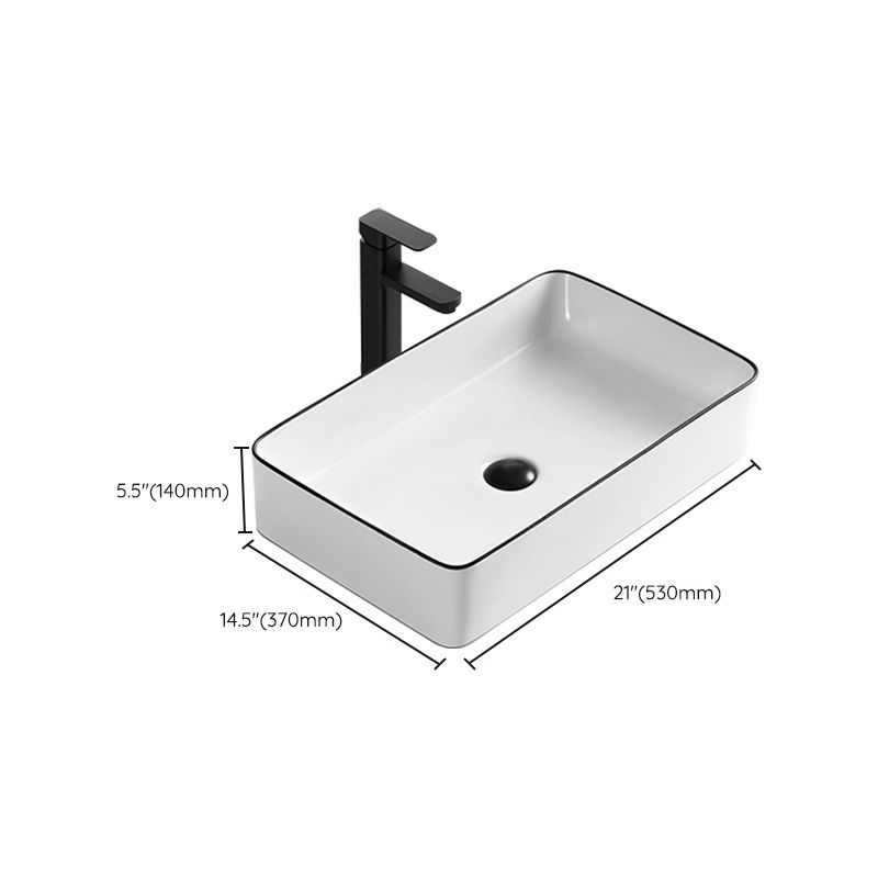 Modern Bathroom Sink Porcelain Rectangular with Overflow and Drain Assembly Basin Sink