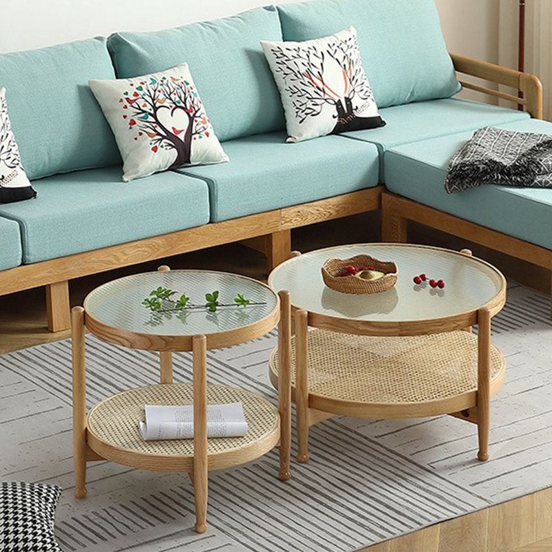 Glass-Topped Coffee Cocktail Table with Shelf Contemporary 4 Legs Coffee Table