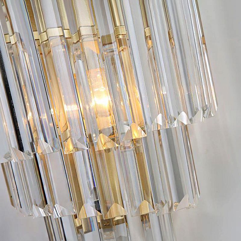 1 Lights Bedside Wall Lighting Fixture Modernism Style Golden Wall Lamp with Clear Crystal Block Shape