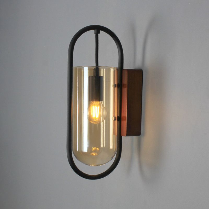 Donkere eiken gevelbeplating muur SCONCE Licht Noordse vintage glazen schaduw Wandlicht voor hotelslaapkamer