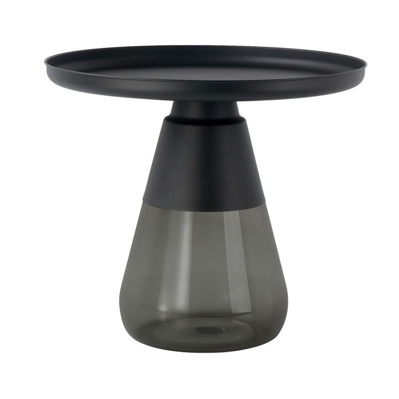 Round Metal Tray Top Coffee Table Glass Pedestal Cocktail Table