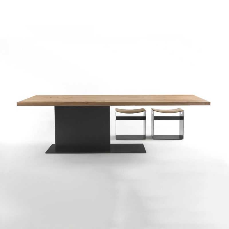 Natural Top Rectangular Table Solid Wood Dining Room Table with Metal Base