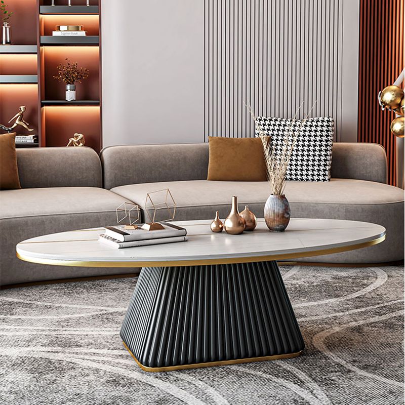 Modern Style Oval Slate Table with Metal Square Base Coffee Table