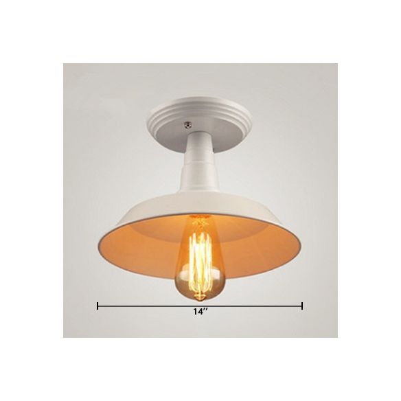 1 Testa Metallica Soffitto Montato Light Industrial White Barn Shade Balcony Semimontaggio Illuminazione, 10 "/14" Larghezza