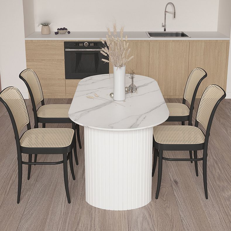 Stone Top Table Contemporary Dining Table with Sled Base in White
