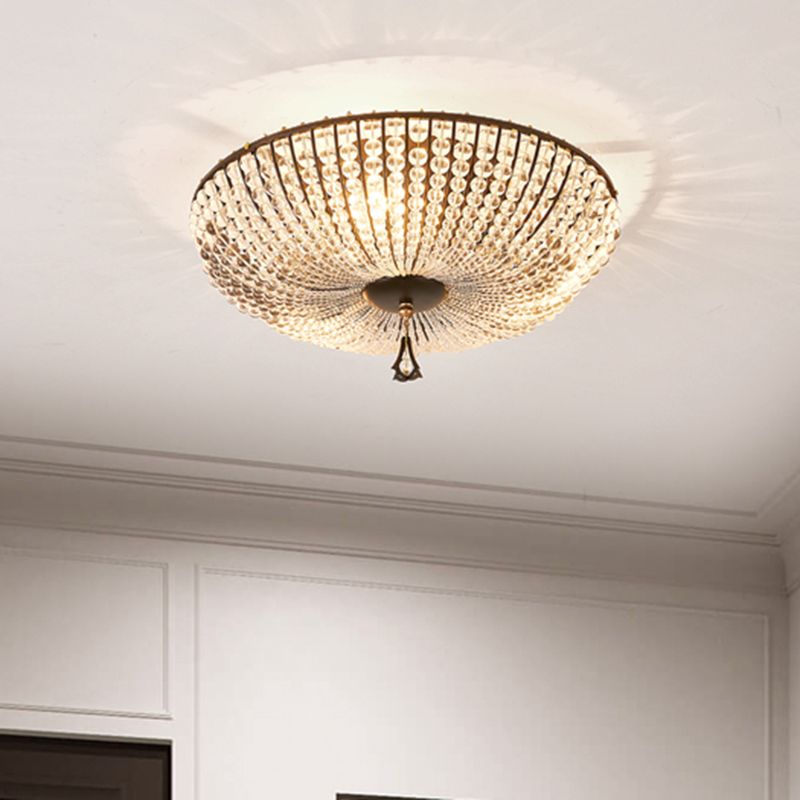Bowl Close to Ceiling Lamp Modern Clear K9 Crystal 3 Lights Black Flush Mount Lighting for Bedroom