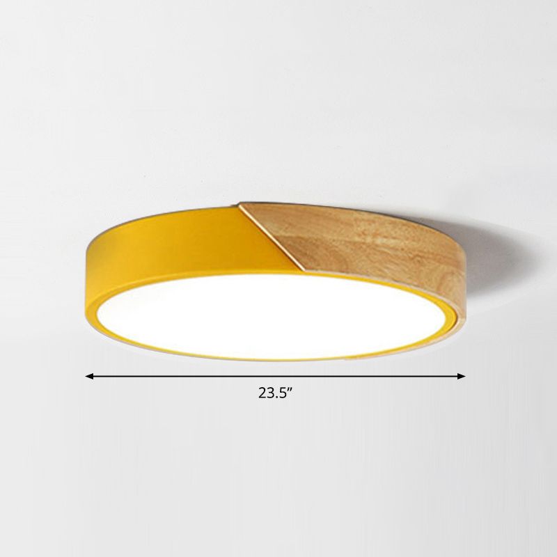 Plafonnier Macaron rond à LED avec abat-jour en acrylique et décoration en bois