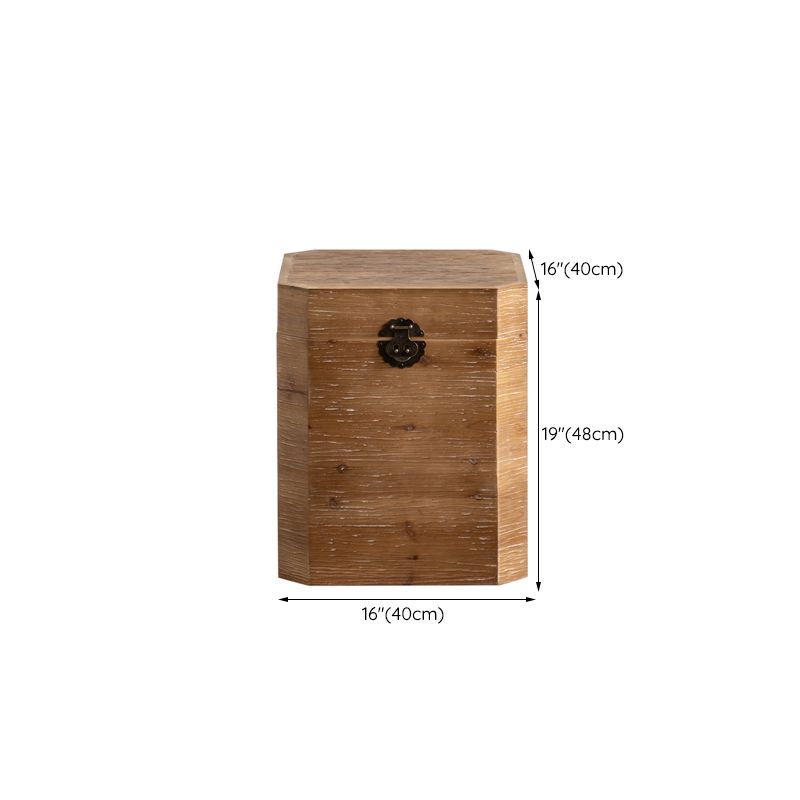 Solid Wood Drum Side Table Brown Side End Snack Table in Distressed Finish