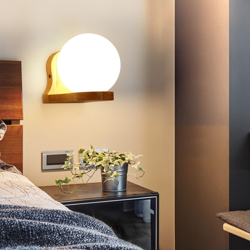 Japanese Style Wall Light Fixture Solid Wood Geometric Wall Sconce for Bedroom