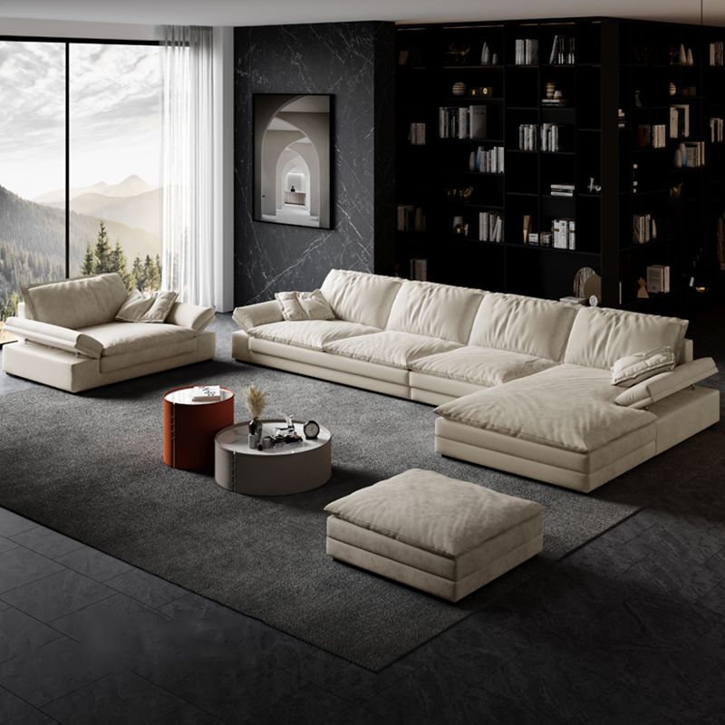 Scandinavian Cream Cushion Back Stain-Resistant Faux Leather Sofa