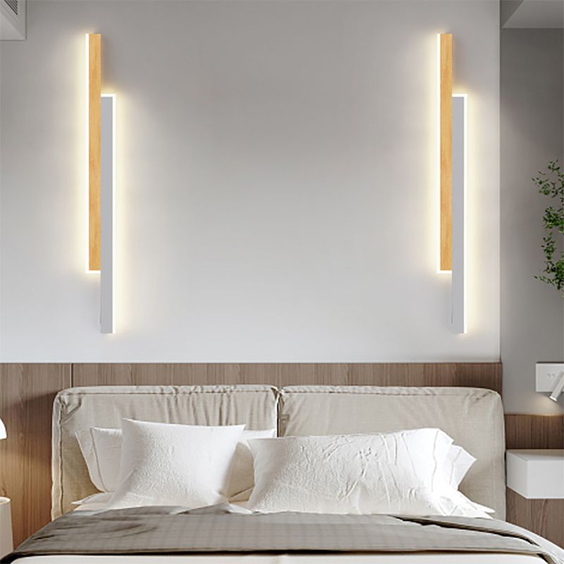 Modern Style Linear Shape Wall Sconce Wood 1 Light Sconce Lighting for Bedroom