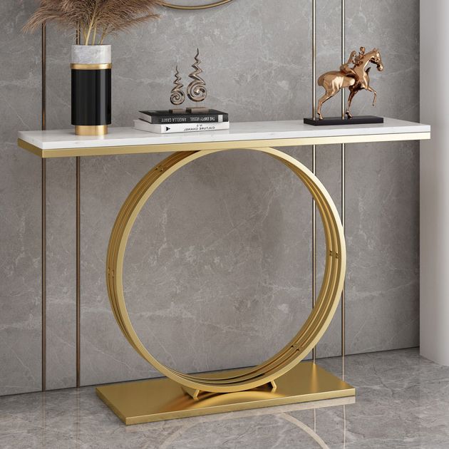 31.5-inch Tall Marble Console Table Rectangle End Table with Shelf