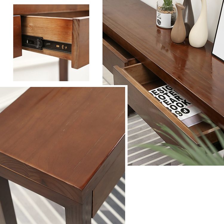 Console Sofa Table with 2 Drawers in Dark Brown Wooden Console Table