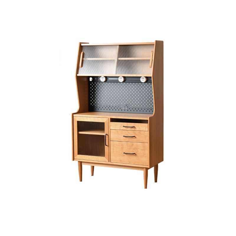 Rectangle Glass Paned Accent Cabinet Industrial Natural Finish Storage Cabinet