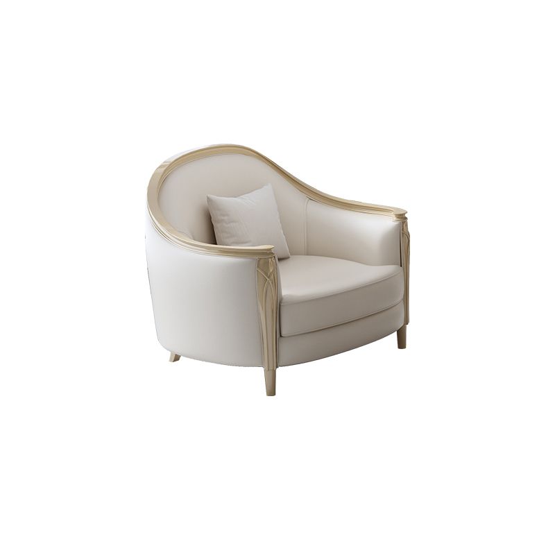 Glam Solid Wood White Genuine Leather Sofa with Pillows for Living Room