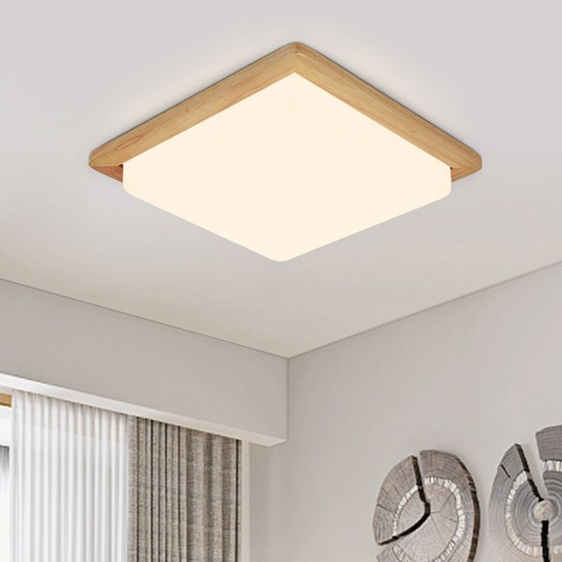 Square Ceiling Mounted Light Modernism Acrylic Beige LED Flush Mount Lamp with Wood Canopy in White/Warm Light, 12.5"/14"/18"/22"/26" Wide