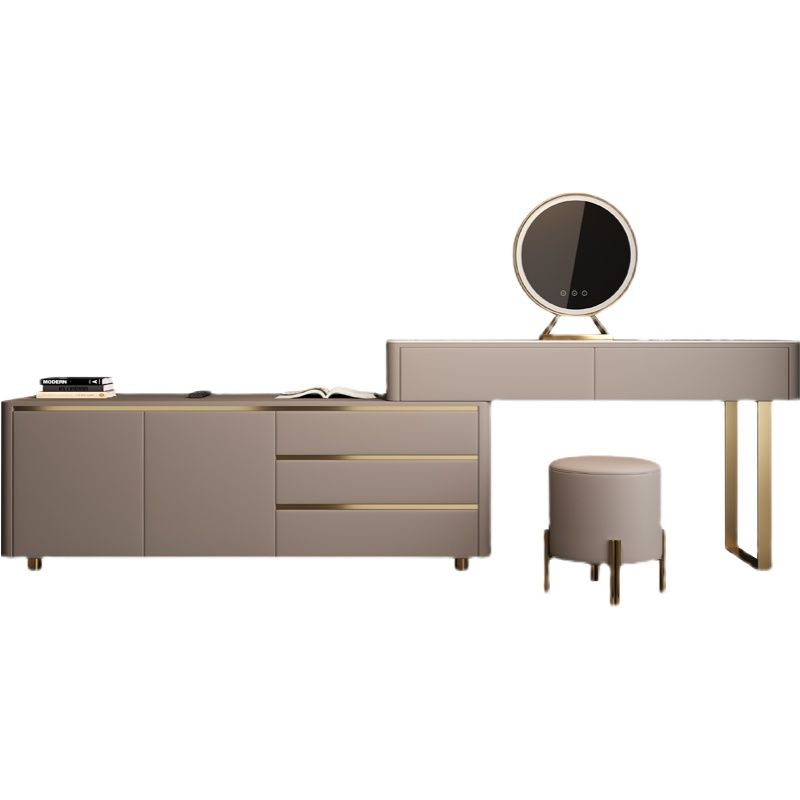 Glam Slate Mirrored Makeup Vanity Set in Gray with 5 Drawers