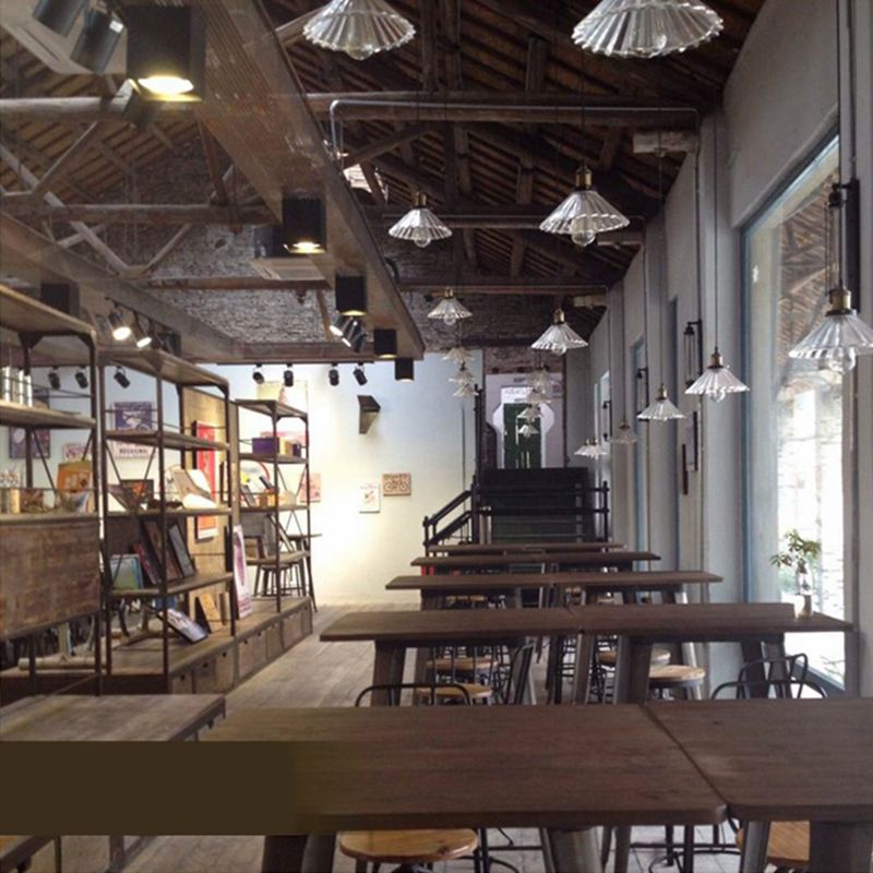 Messing afwerking 1-licht hanger industrieel helder geribbeld glas conisch druppellicht voor bar