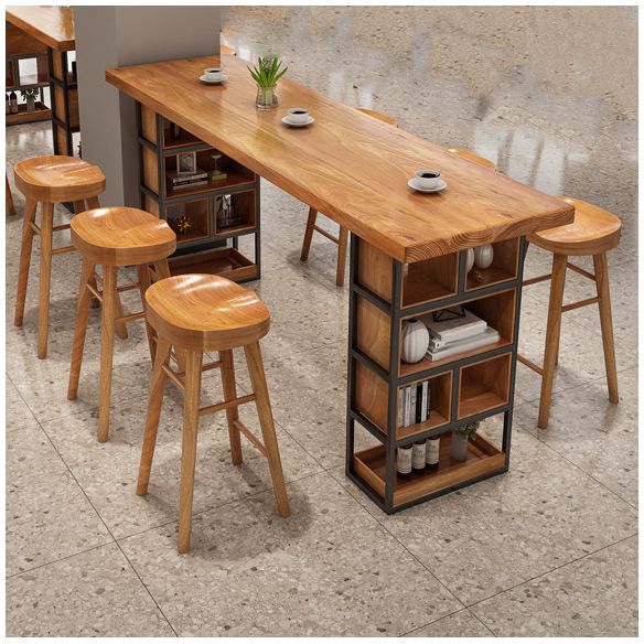 Contemporary Rectangle Bar Table Set 1/2/4/7 Pcs Solid Wood Bar Table and Bar Stools