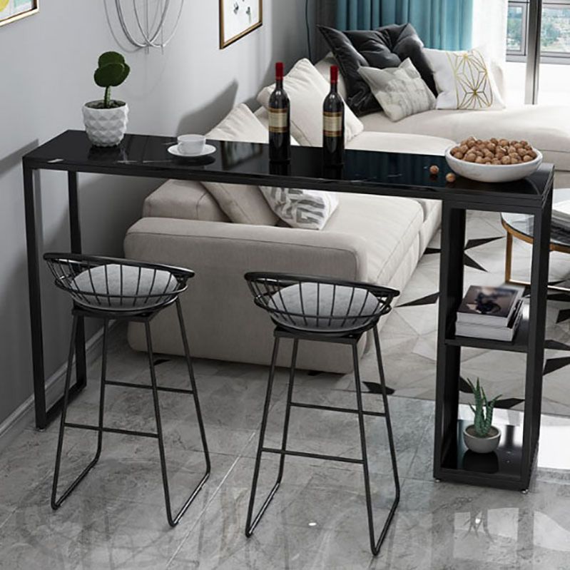 Glam Rectangle Indoor Bar Dining Table White Marble Bistro Table With Shelve