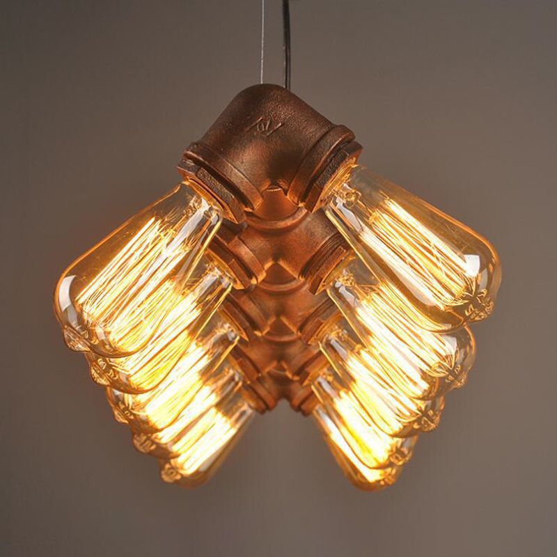 Black/Copper Symmetric Piping Pendant Industrial Metal 10 Bulbs Kitchen Dinette Island Light Fixture