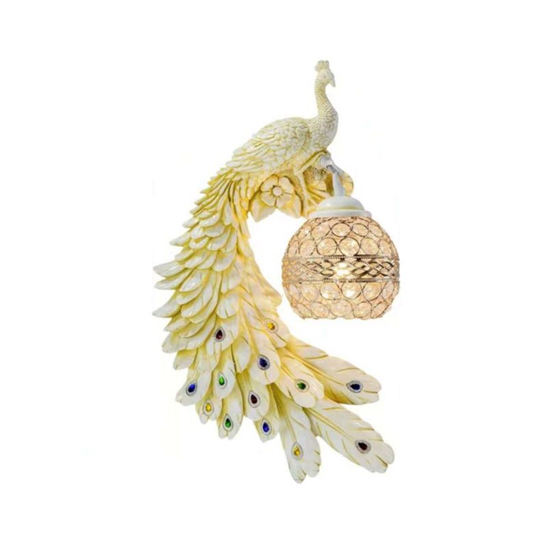 Resin Wall Light Sconce Peacock 1 Light Traditional Wall Mount Lamp with Globe Crystal Embedded Shade