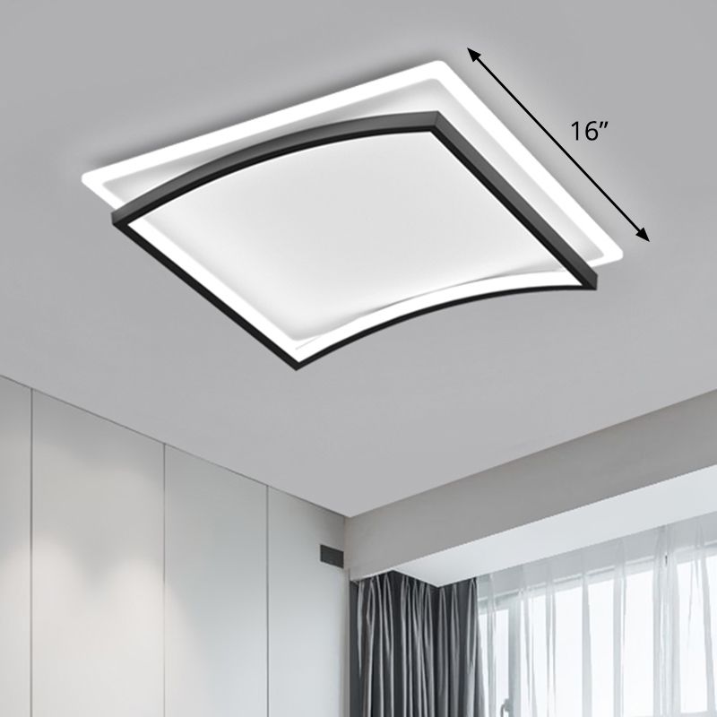 Gebogene Wohnzimmer Flush Mount Beleuchtung Metall Einfache Stil Deckenleuchte in Schwarz und Weiß