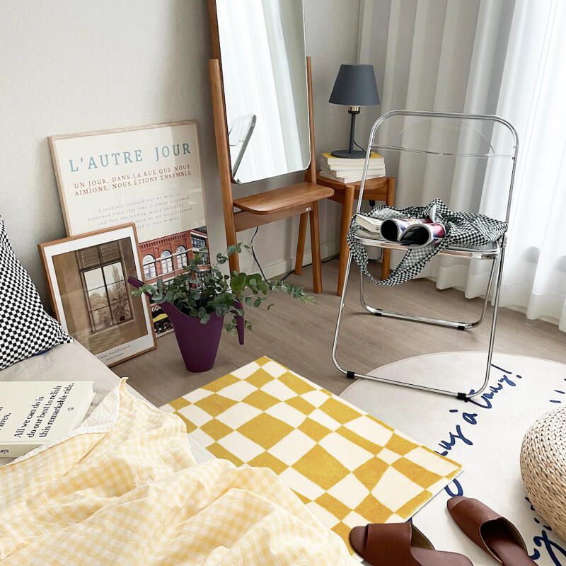 Purple Modern Rug Polyester Check Print Rug Washable Rug for Living Room