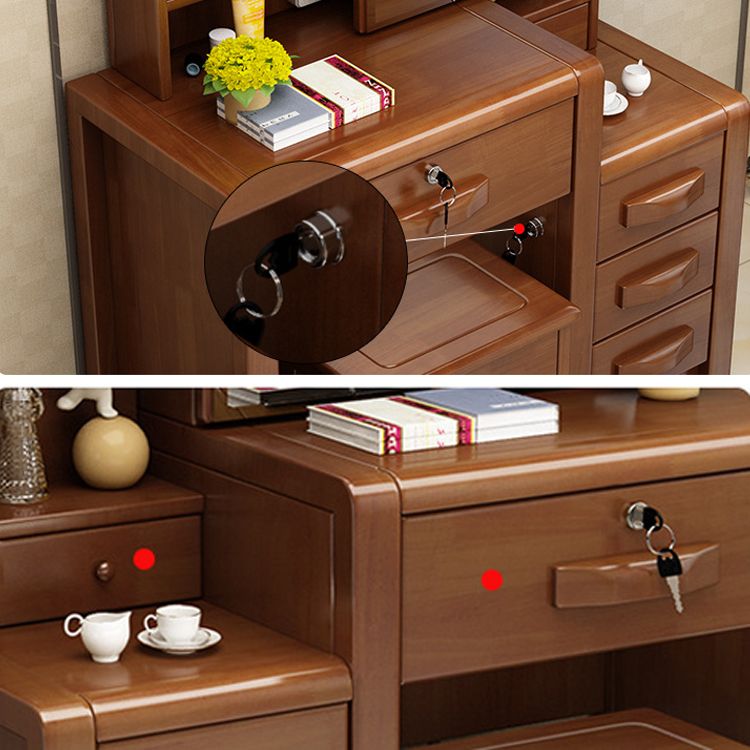 Traditional Solid Wood Make-up Vanity with Mirror and Stool,6 Drawers