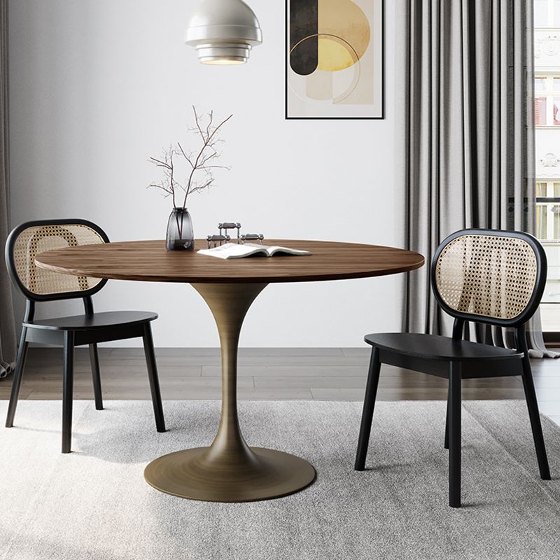 Contemporary Dining Table Round Dining Table in Walnut with Tulip Base