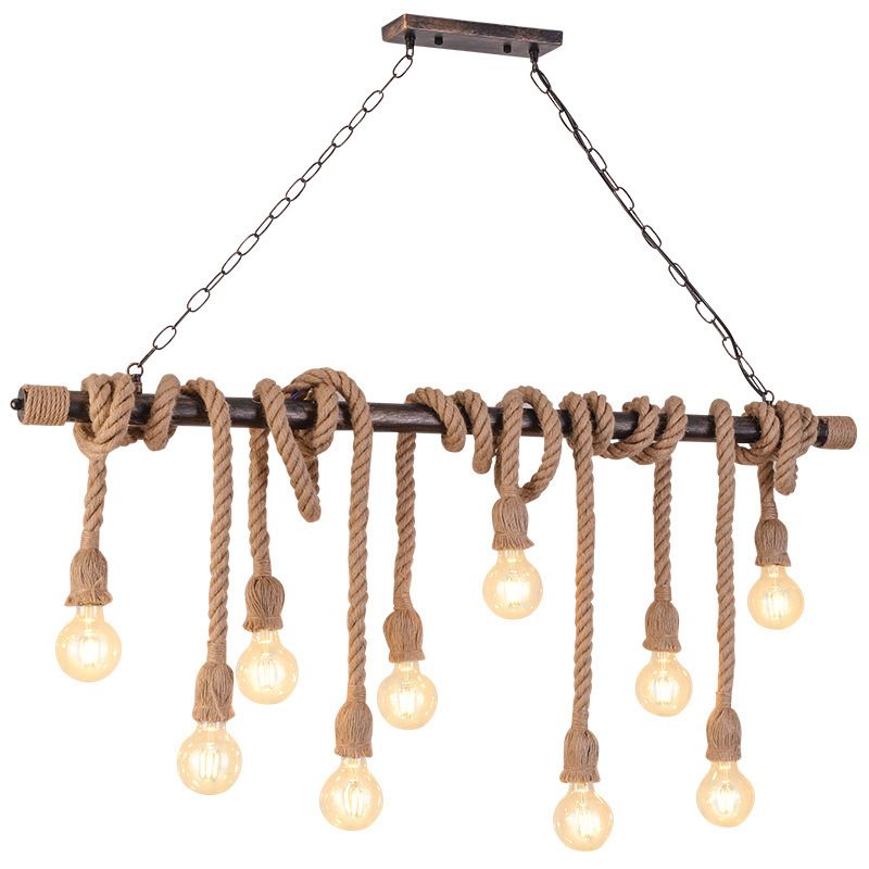 Exposed Bulb Island Chandelier Lights Industrial Rope Chandelier Lighting Fixtures for Dining Table