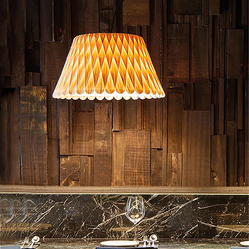 Wood Wide Flare Pendant Lighting Chinese 1 Bulb Ceiling Suspension Lamp in Dark Wood