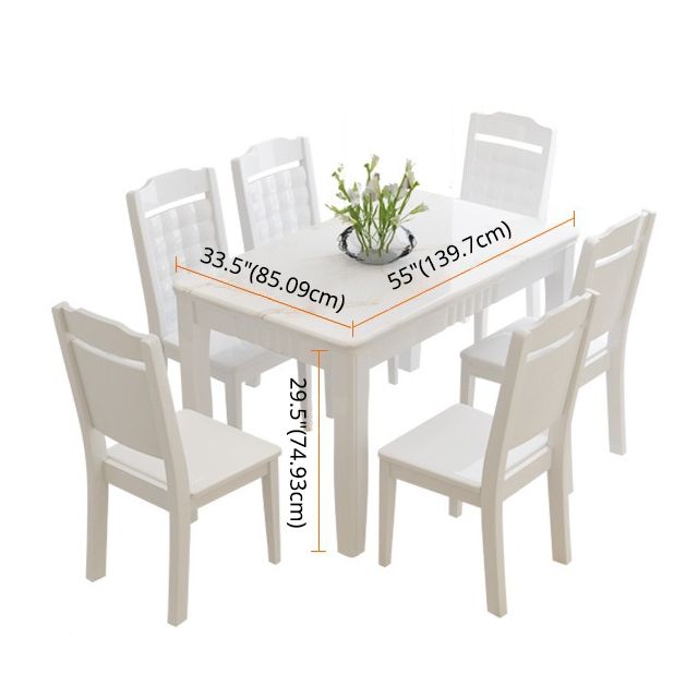 Contemporary Style Marble Dining Set with White Fixed Table and 4 Legs Base for Home Use
