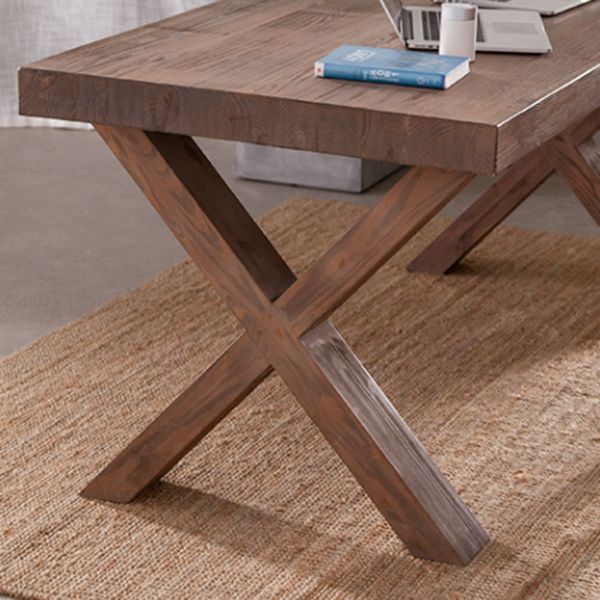 Table à manger rectangulaire industrielle en bois de pin avec double piédestal pour restaurant