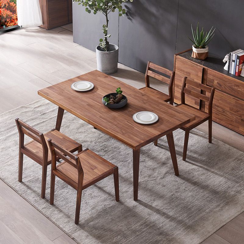 Traditional Style Solid Wood Dining Room Set with Walnut Table and 4 Legs Base