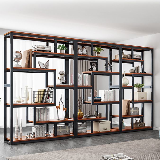 Geometric Book Shelf Wooden and Metal Bookcase for Home Office