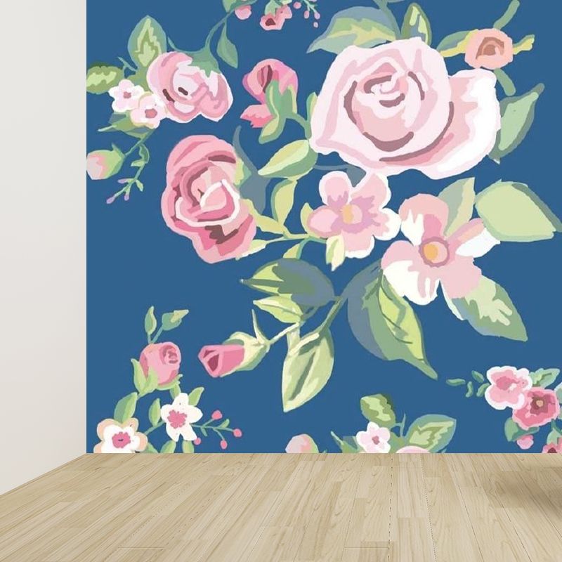 Contemporary Flower Blossom Wall Mural Pink Decorative Wall Covering for Living Room