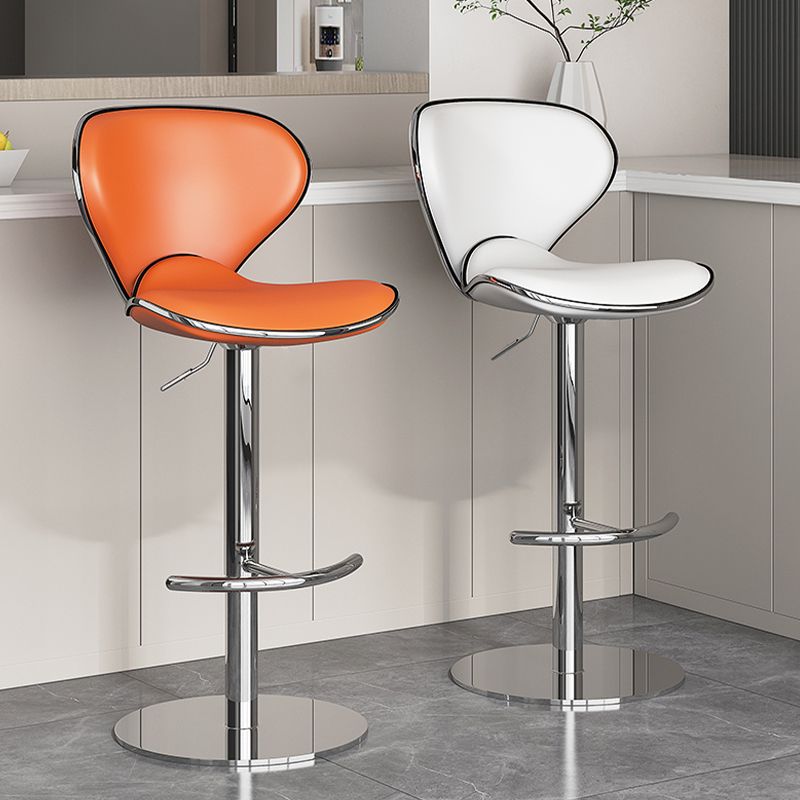 Modern Faux Leather Adjustable Height Swivel Bar Stool with Footrest