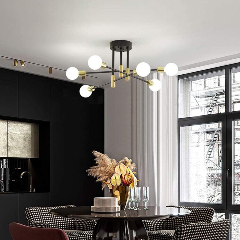 Sphere Ceiling Semi Flush Contemporary 4 / 6 / 8 - Light Semi Flush Mount in Black & Gold