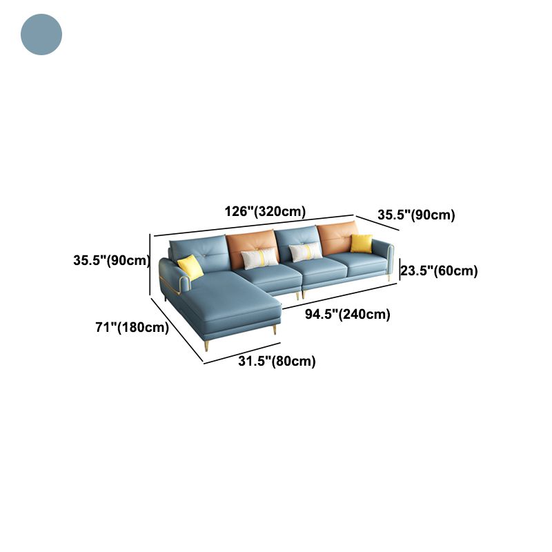 Modern Faux Leather Sofa with Bolster Pillows for Living Room