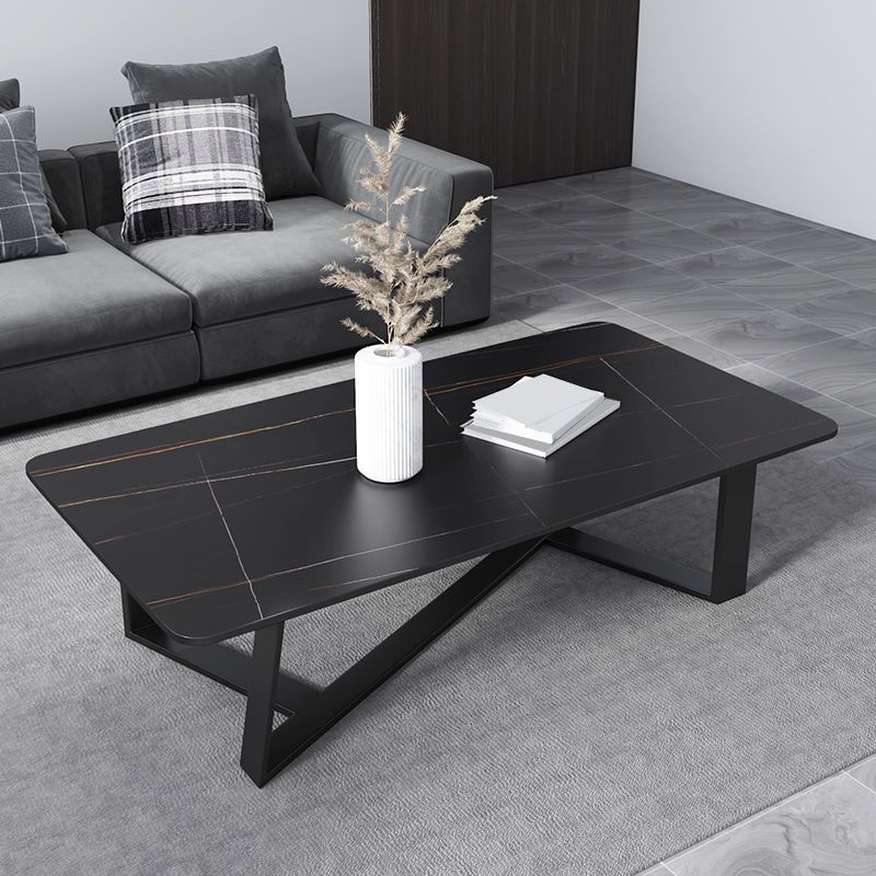 Glam Style Slate Top White Gold/black Top Black Metal Footer Coffee Table