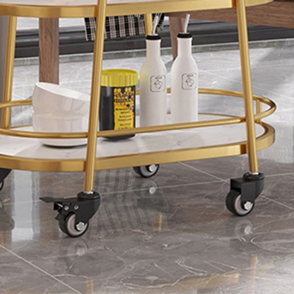 Modern Prep Table Metal Rolling Oval Prep Table for Dining Room, 33.46"H