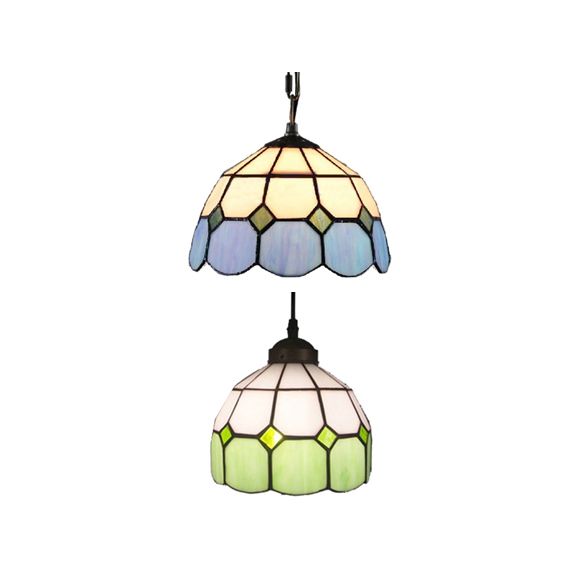 Hand Cut Glass Green/Blue Ceiling Lamp Dome 1 Head Tiffany Suspension Pendant Light for Restaurant