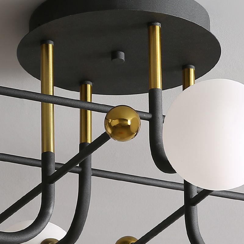 Glass Round Ceiling Light Fixture Modern Style Semi Flush Ceiling Light